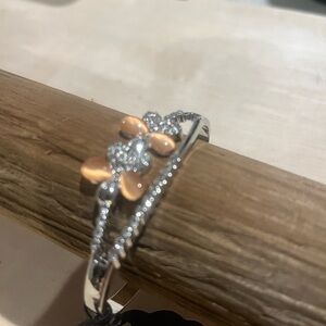 Elegant Silver and Orange Floral Bracelet